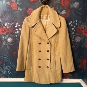 Classic Tan Double-Breasted Women's Wool Vintage Pea Coat